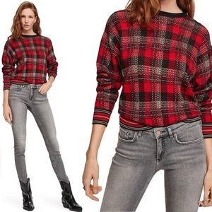 Scotch and Soda Red Plaid Crewneck Pullover Christmas Sweater